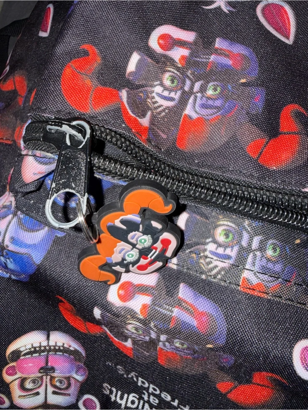 Five Nights at Freddy's Character Print Backpack - Black with Red & Pink Accents